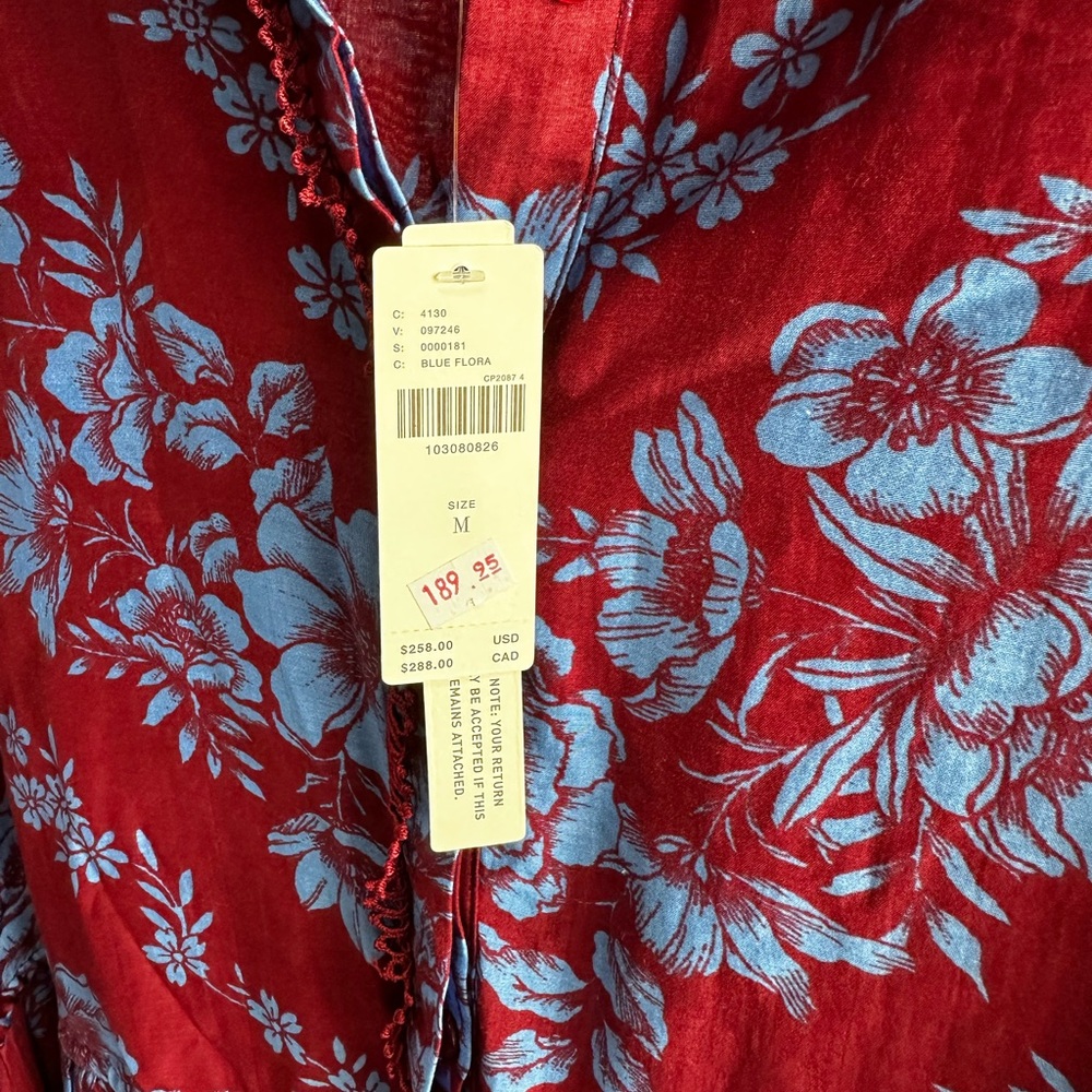 Anthropologie Burgundy and Blue Floral Blouse - Picture 3 of 4